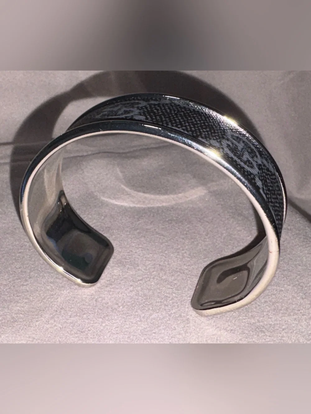 Black GG Patterned Cuff Bracelet - Sleek Silver Trim GG Monogram - Picture 3 of 6